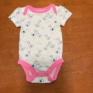 Cloud Island White and Pink Duck Print Bodysuit